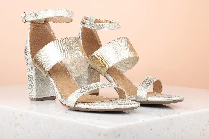 Non-Slip Walking Shoes Women Gold Printed Embellished Block Sandals