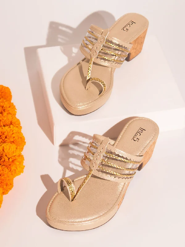 Trendy Athletic Sneakers Women Gold Solid One-Toe Platform Heels