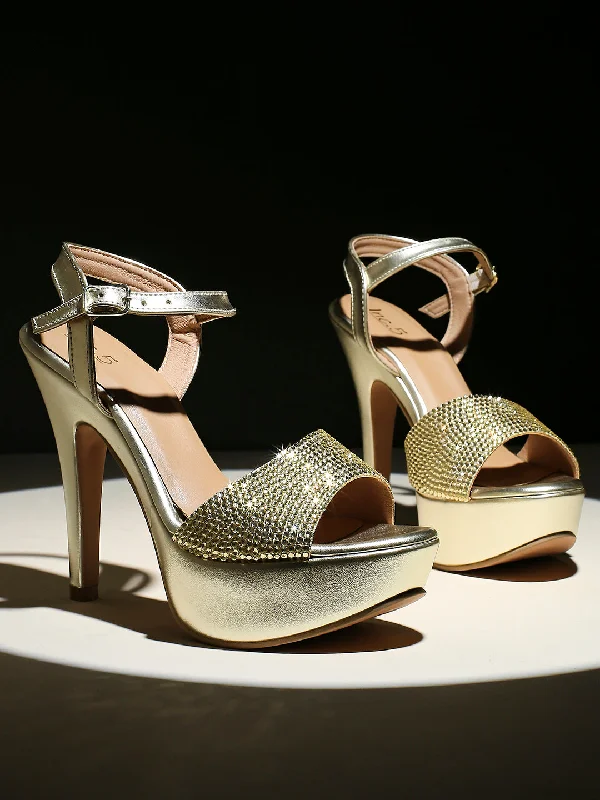 Minimalist Casual Sneakers Women Gold Textured Stiletto Sandals