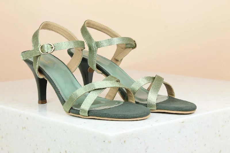 Non-Slip Walking Shoes Women Green Embellished Slim Heels