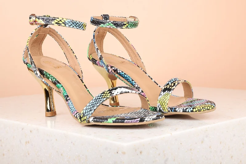 Sleek Sport Sneakers Women Green Printed Stiletto Heels