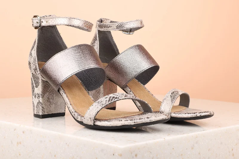 Fashion-Oriented Shoes Women Gun Metal Printed Embellished Block Sandals