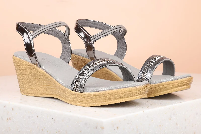 Cushion Foam Sneakers Women Gun Metal Solid Wedge Sandals