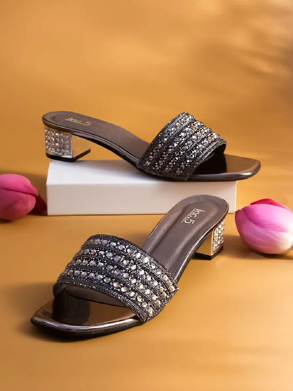 Lightweight Everyday Sneakers Women Gun Metal Toned Block Sandals