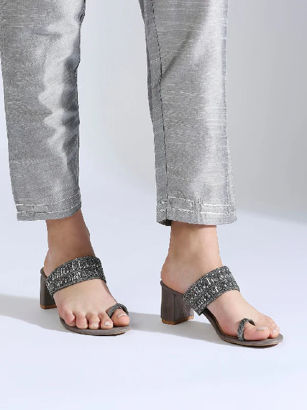 Classic Casual Sneakers Women Gun Metal Toned Block Sandals