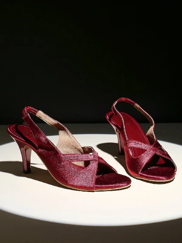Budget Walking Shoes Women Maroon Embellished Stiletto Peep Toes