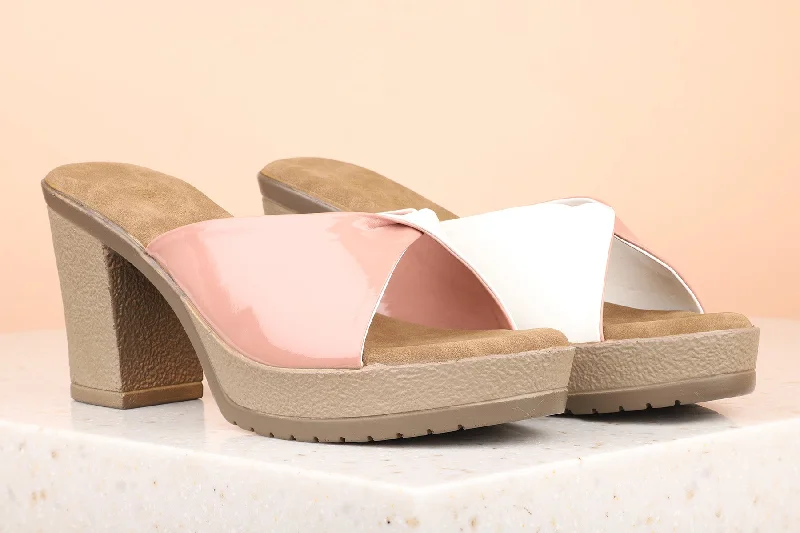 Sleek Walking Shoes Women Peach Embellished Platform Heels