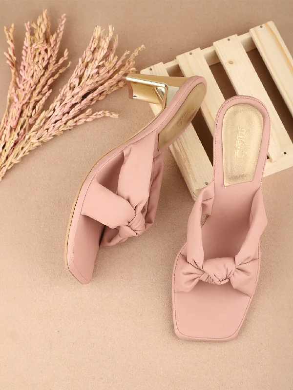 Classic Casual Sneakers Women Peach Knot Detail Block Heels