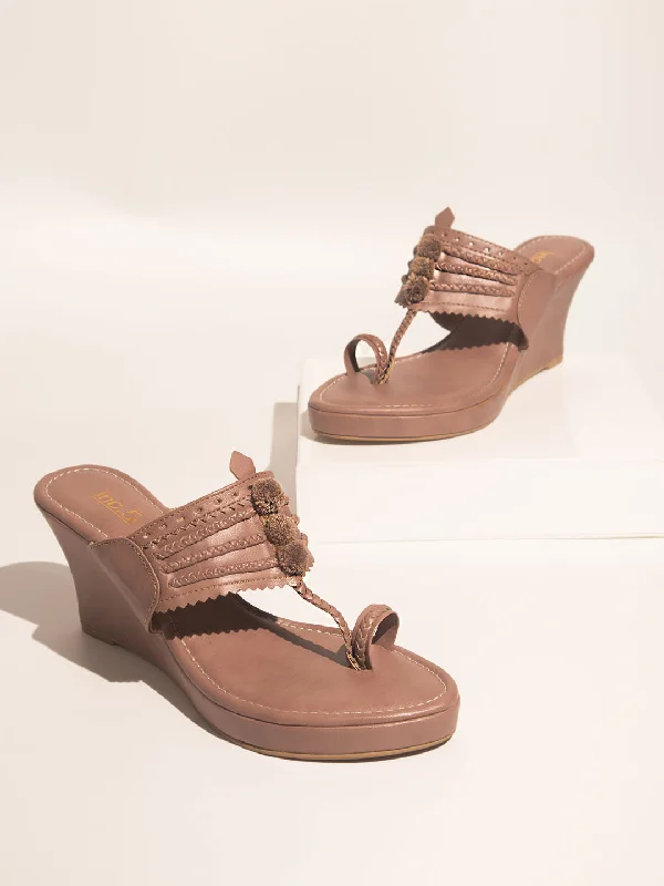 Premium Casual Sneakers Women Peach Kolhapuri Ethnic Wedges Heels
