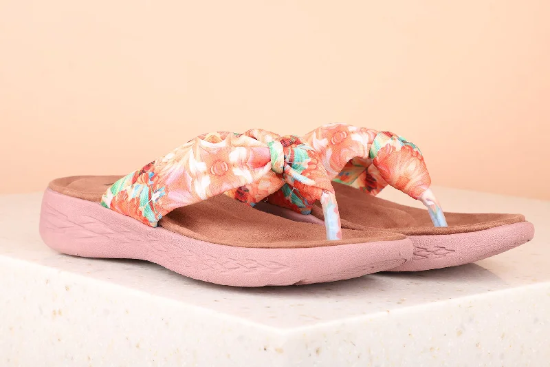 Comfy Running Shoes Women Peach Printed Comfort Heels