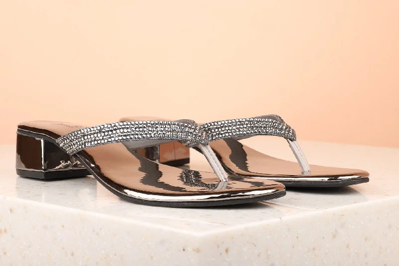 Stylish Running Shoes Women Pewter Embellished Party Block Sandals