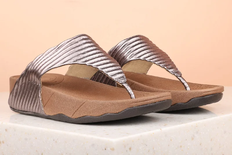Ergonomic Walking Shoes Women Pewter Textured Casual Comfort Sandals