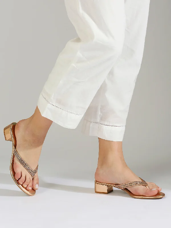 All-Day Wear Shoes Women Rose Gold Embellished Party Block Sandals