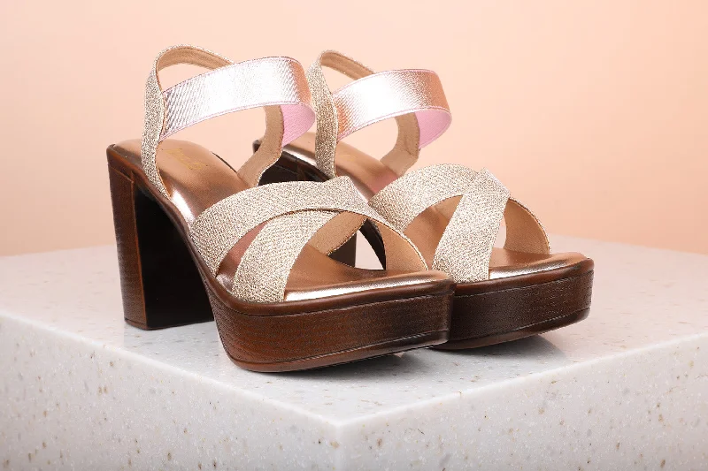 Cozy Foam Shoes Women Rose Gold Embellished Platform Peep Toes Sandals
