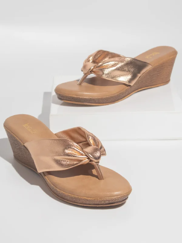 Flexible Athletic Shoes Women Rose Gold Solid Wedge Sandals
