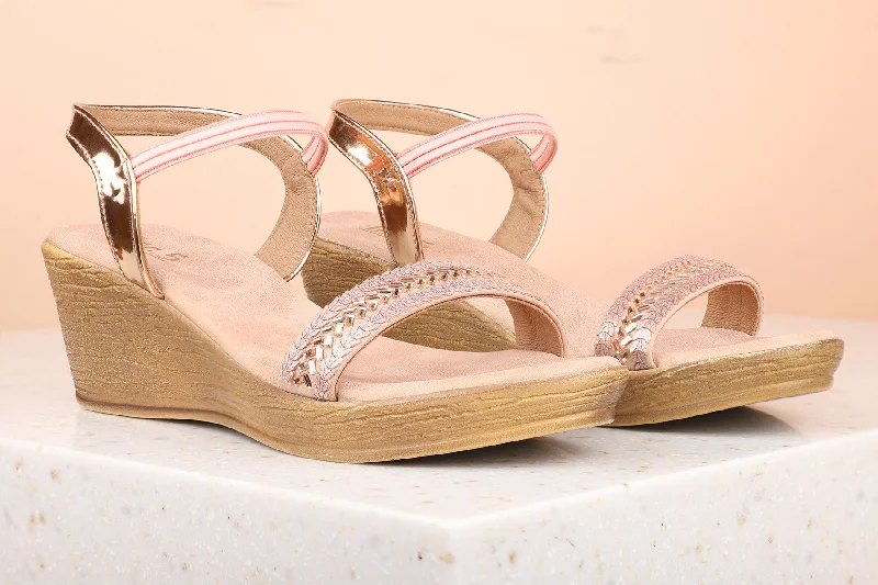 Breathable Lightweight Shoes Women Rose Gold Solid Wedge Sandals
