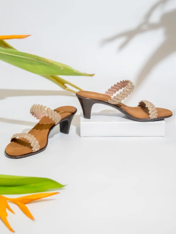 Travel-Ready Sneakers Women Rose Gold Textured Block Heels