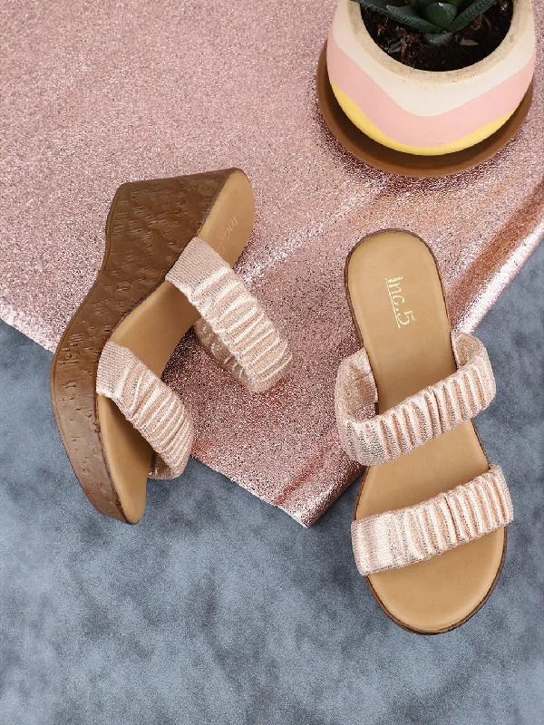 Non-Skid Sneakers Women Rose Gold Textured Wedge Heels