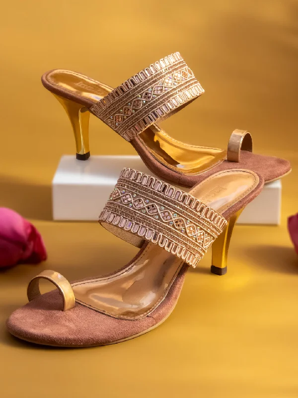 Cozy Memory Foam Shoes Women Rose Gold Toned Kitten Sandals