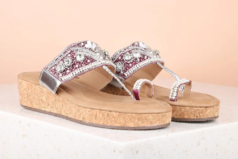Modern Sport Sneakers Women Silver Ethnic Embellished One Toe Wedges