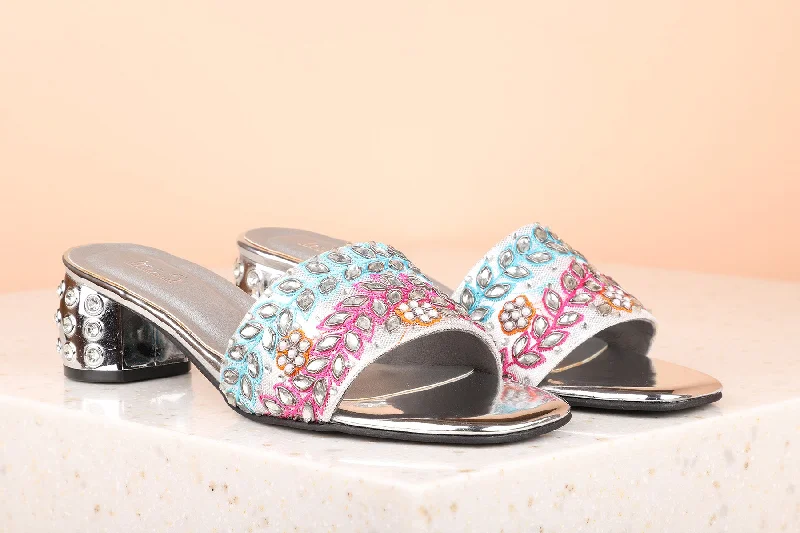 Fashion Slip-On Sneakers Women Silver Toned Block Sandals