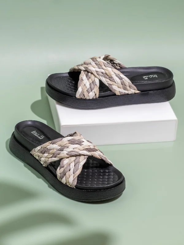 Quick-Dry Running Shoes Womens Black Casual Printed Open toe Sandals