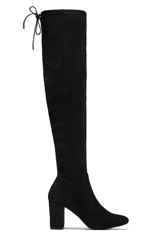 Stylish Slip-On Shoes Adalee Over The Knee Block Heel Boots - Black