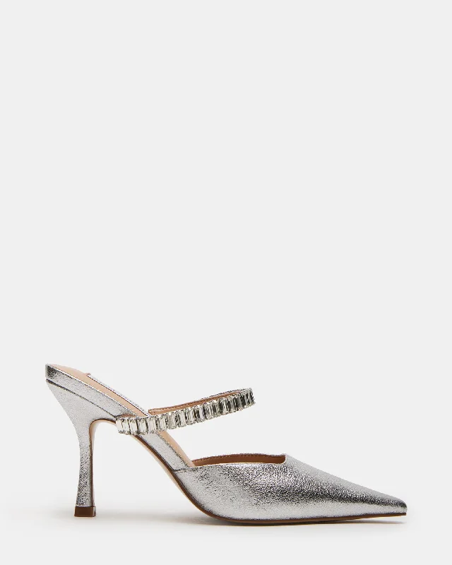 Fashion Slip-On Sneakers BRECKI SILVER LEATHER RHINESTONES