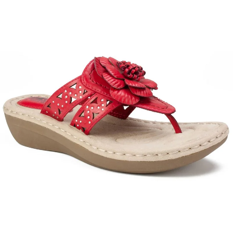 Ultra-Cushion Running Shoes Cliffs by White Mountain Womens Cynthia Faux Leather Laser Cut Thong Sandals