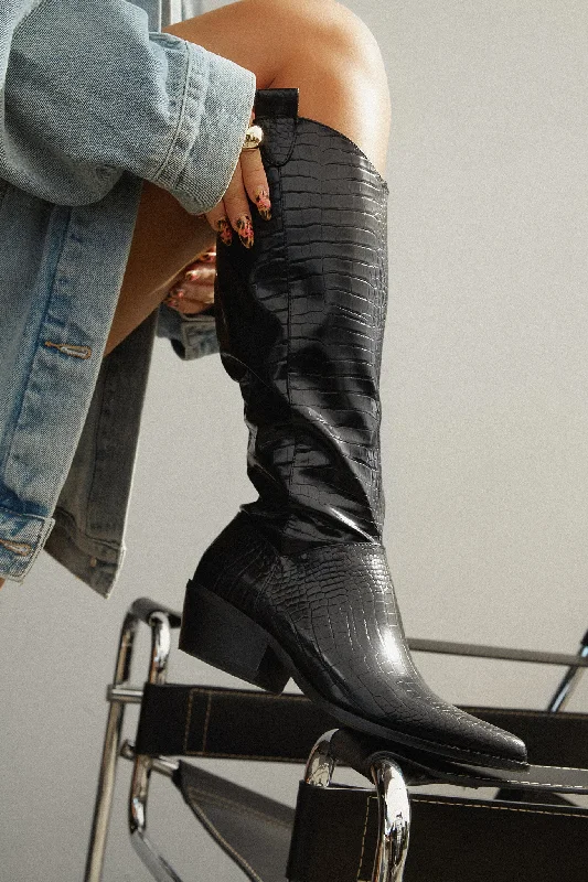 Travel-Friendly Sneakers Dallas Western Cowgirl Boots - Black Croc