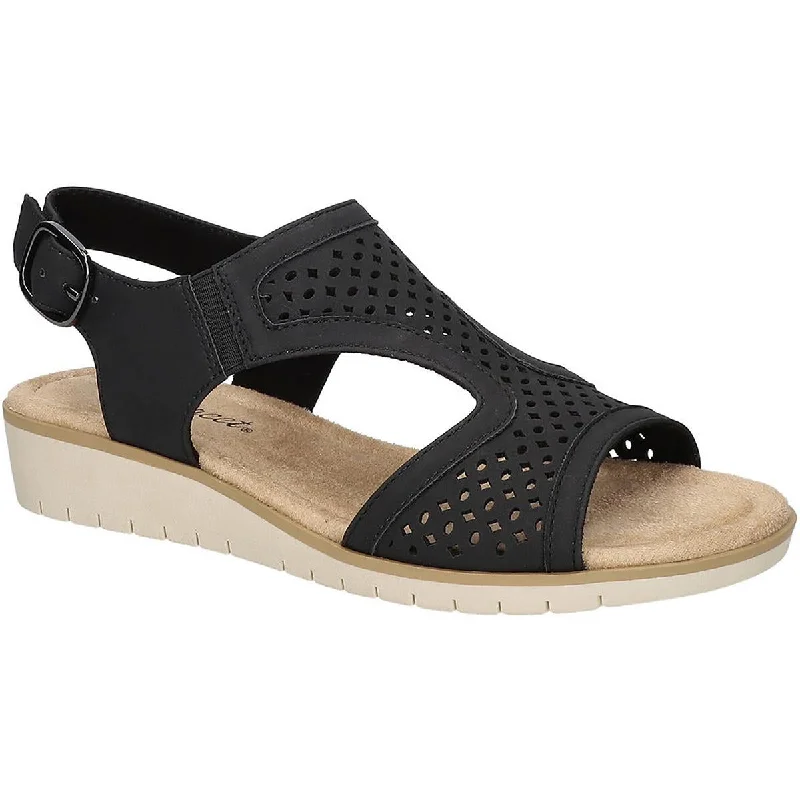 Plush Cushion Sneakers Easy Street Womens Alba Buckle Faux Leather Wedge Sandals