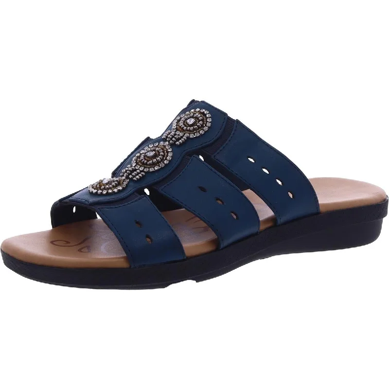 Ultra-Cushion Running Shoes Easy Street Womens Faux Leather Embellished Slide Sandals