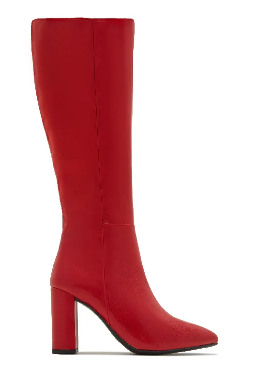 Modern Foam Sneakers Fine Time Block Heel Knee High Boots - Red