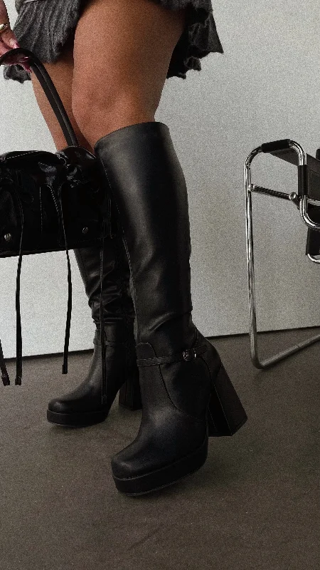 Fashion Slip-On Sneakers Hazelle Platform Block Heel Boots - Black