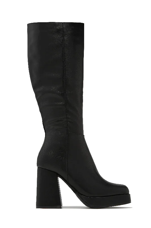 Premium Casual Sneakers Hudson Platform Block Heel Boots - Black