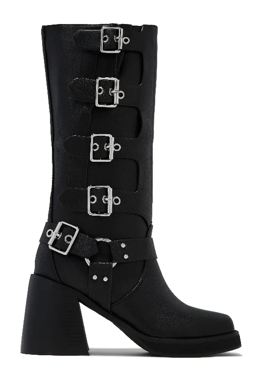 Cozy Memory Foam Shoes Imani Moto Block Heel Boots - Black