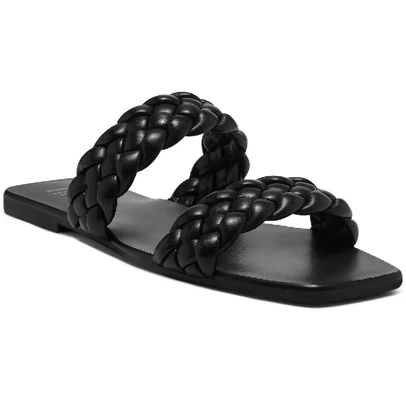 All-Day Cushioned Shoes INC Womens Petria 2 Faux Leather Slip On Flat Sandals