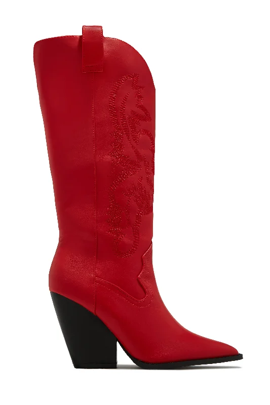 Non-Slip Running Shoes Jamille Block Heel Cowgirl Boots - Red