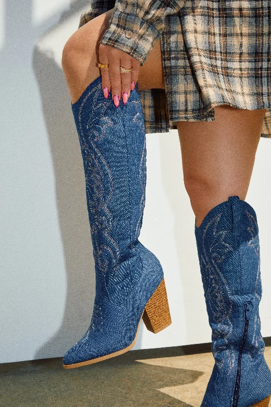 Fashion Running Shoes Jordyn Cowgirl Boots - Denim
