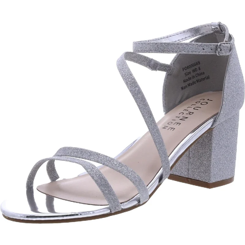 Sporty Travel Sneakers Journee Collection Womens Glitter Ankle Strap Block Heel