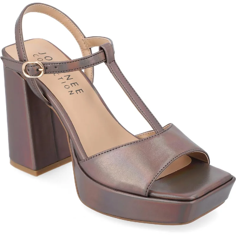 Shock Absorbing Sneakers Journee Collection Womens Parson Adjustable Faux Leather Block Heel