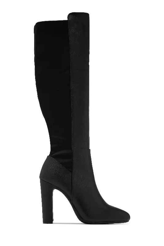 Modern Sport Sneakers Kayla Block Heel Boots - Black PU