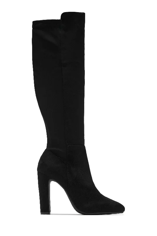 Flexible Athletic Shoes Kayla Block Heel Boots - Black Suede