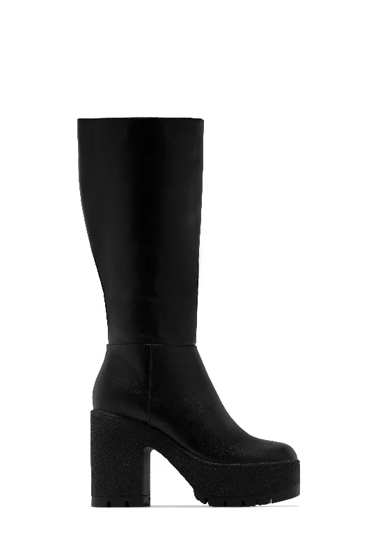Everyday Lightweight Shoes Maddie Block Heel Platform Knee High Boots - Black