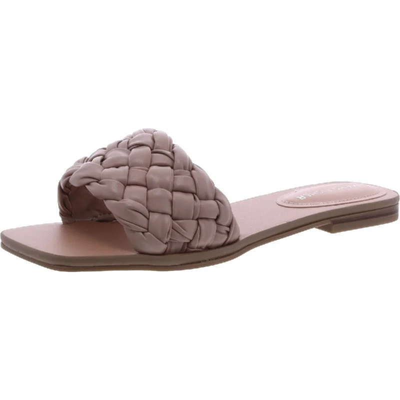 Durable Slip-On Shoes Marc Fisher Womens Caspian Faux Leather Basketweave Slide Sandals