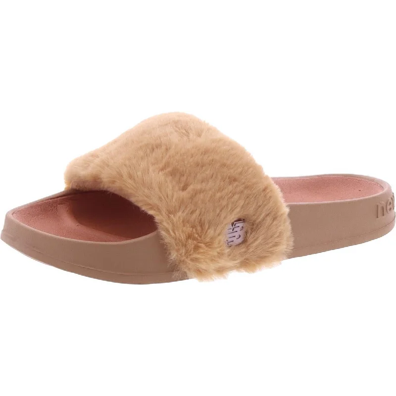 Classic Running Shoes New Balance Womens 200 Fuzzies Faux Fur Footbed Slide Sandals