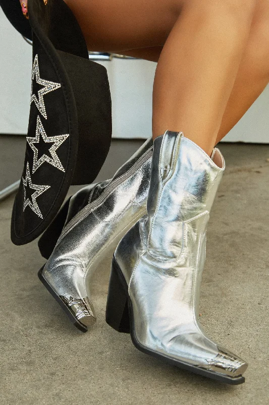 Lightweight Fashion Shoes Reba Western Cowgirl Ankle Boots - Silver
