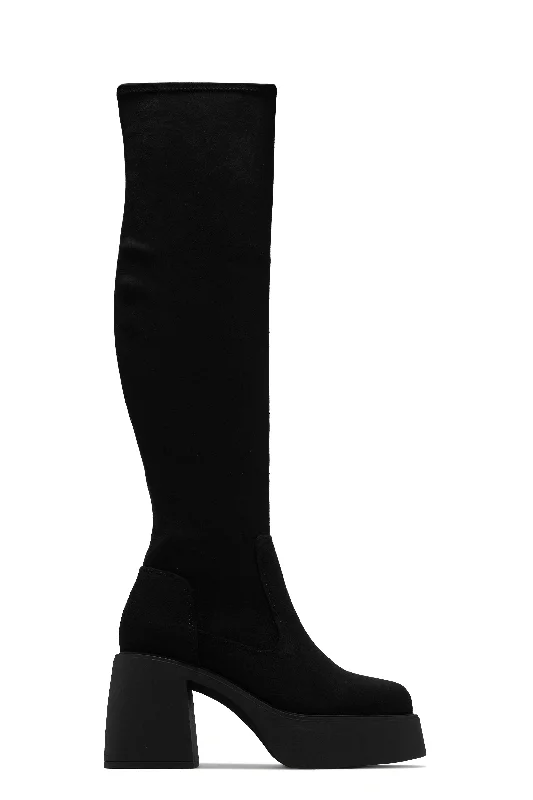 Minimalist Casual Sneakers Reezy Over The Knee Platform Block Heel Boots - Black