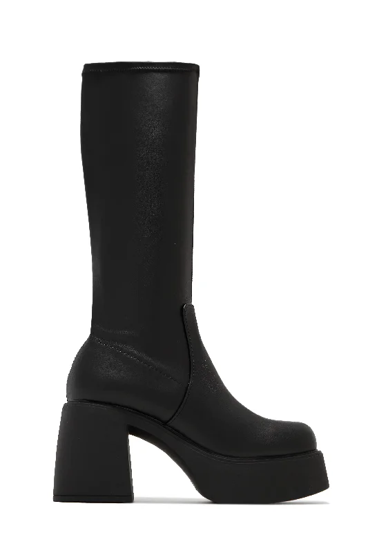 Breathable Stylish Sneakers Seline Platform Block Heel Boots - Black
