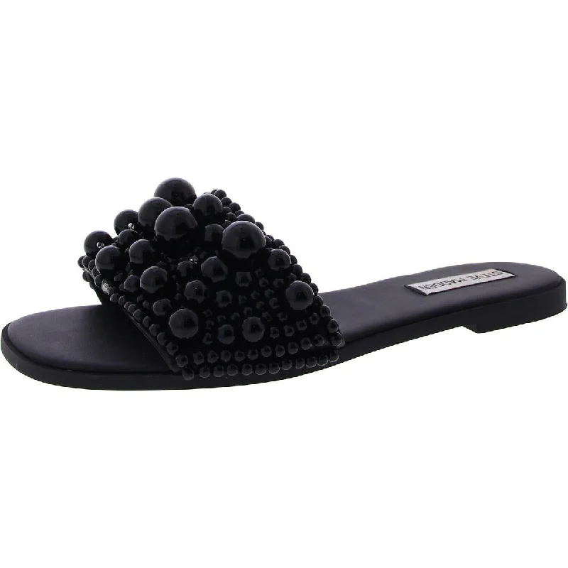 Durable Everyday Shoes Steve Madden Womens Embellished Flat Slide Sandals